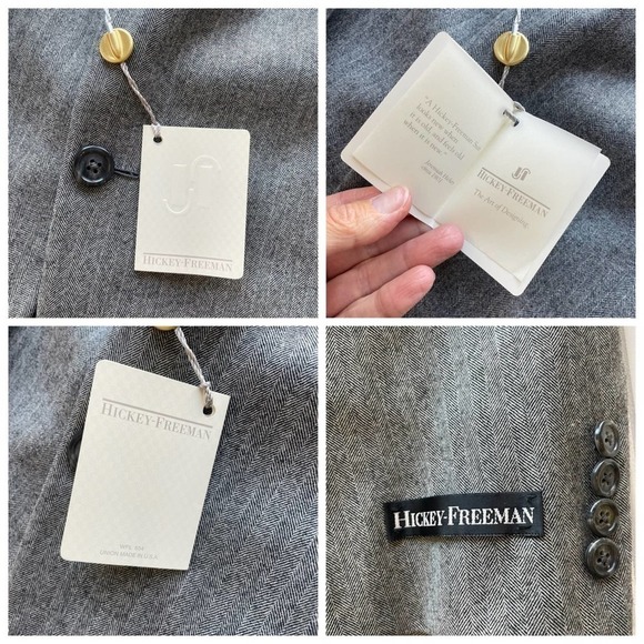 Hickey Freeman Suit Jacket Blazer Gray Size 48R Boardroom Herringbone Wool NWT - Picture 8 of 14